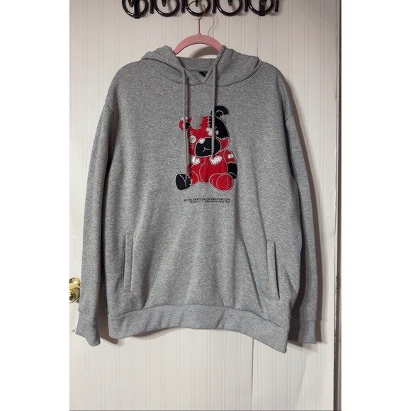 Track 23 Other - Track 23 Intelligent Design Mens Gray Teddy Bear Graphic Hoodie Sweatshirt L
